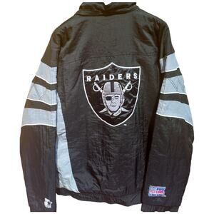 Oakland LA Raiders 90s STARTER puffer Pullover jacket XL black NFL Pro vintage